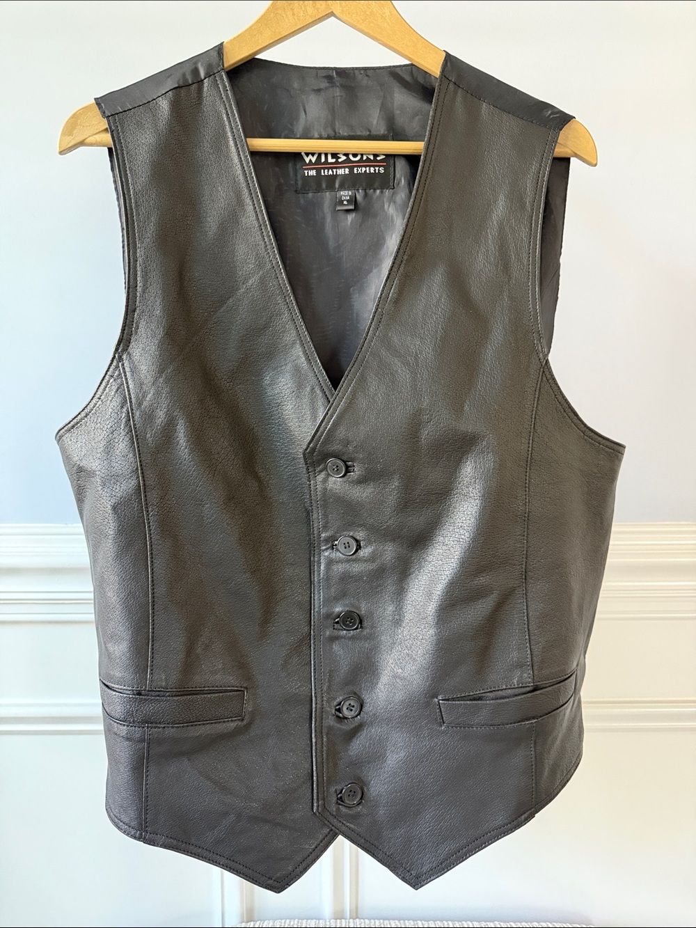 Vtg Wilson Men's Leather Biker Vest Button Front Black Size X-Large XL